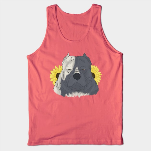 Blue Pied American Bully with Sunflowers Tank Top by TrapperWeasel